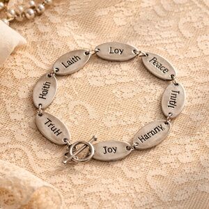 Silver Tone Inspirational Word Link Bracelet - Love Joy Peace Faith Hope